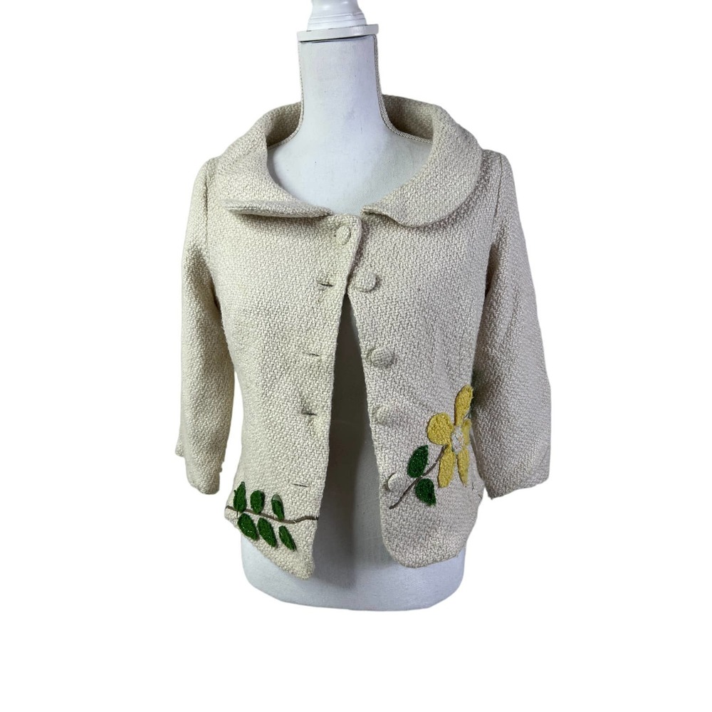 Nick & Mo  Ivory Boucle‎ Cropped Fitted Jacket Girls Medium wool blend